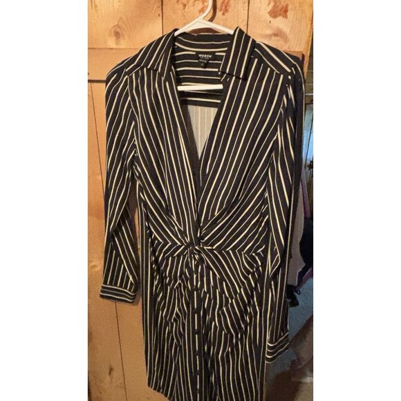 Worth New York V-Neck Striped Twist Front Sheath Dress - Black & Tan - Size 4 - Picture 4 of 6